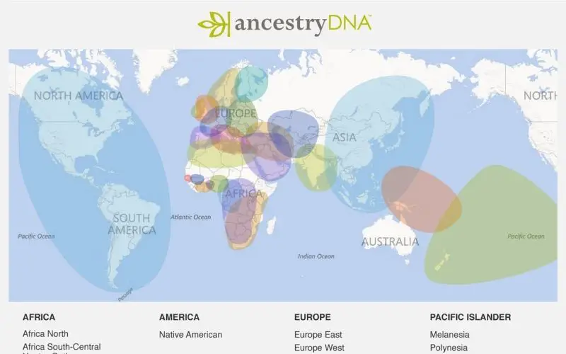 regions available in the AncestryDNA test results. 