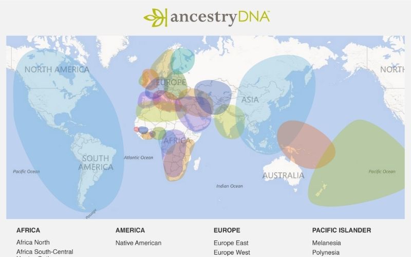 regions available in the AncestryDNA test results. 