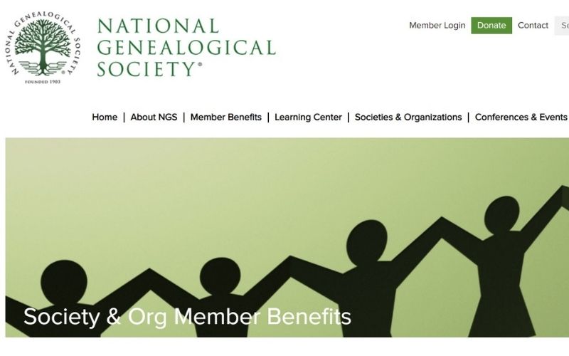 screenshot of national genealogical society website